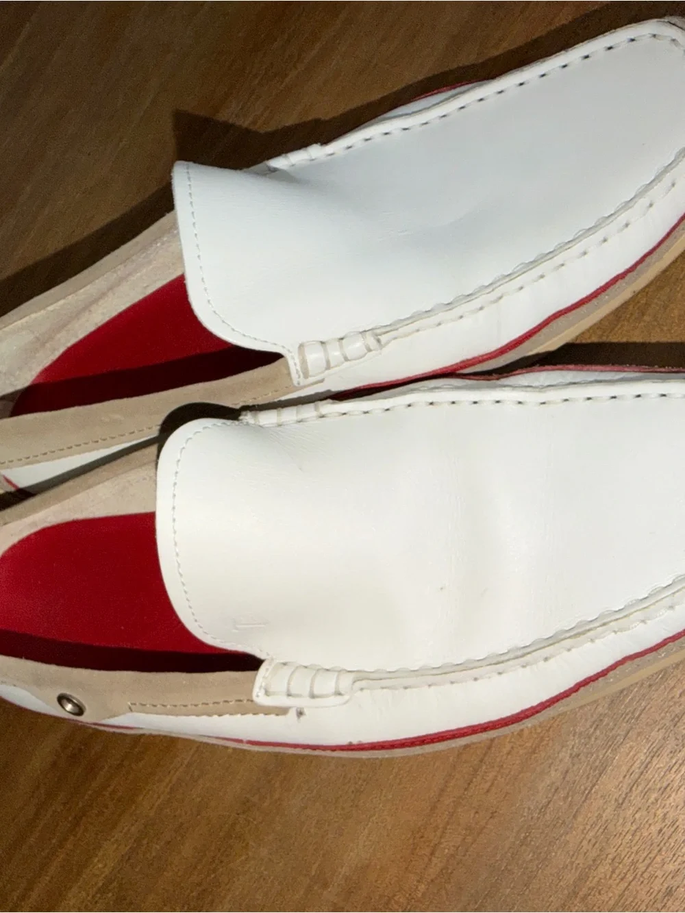 Tod's White Leather Driving Loafers with Red Insoles